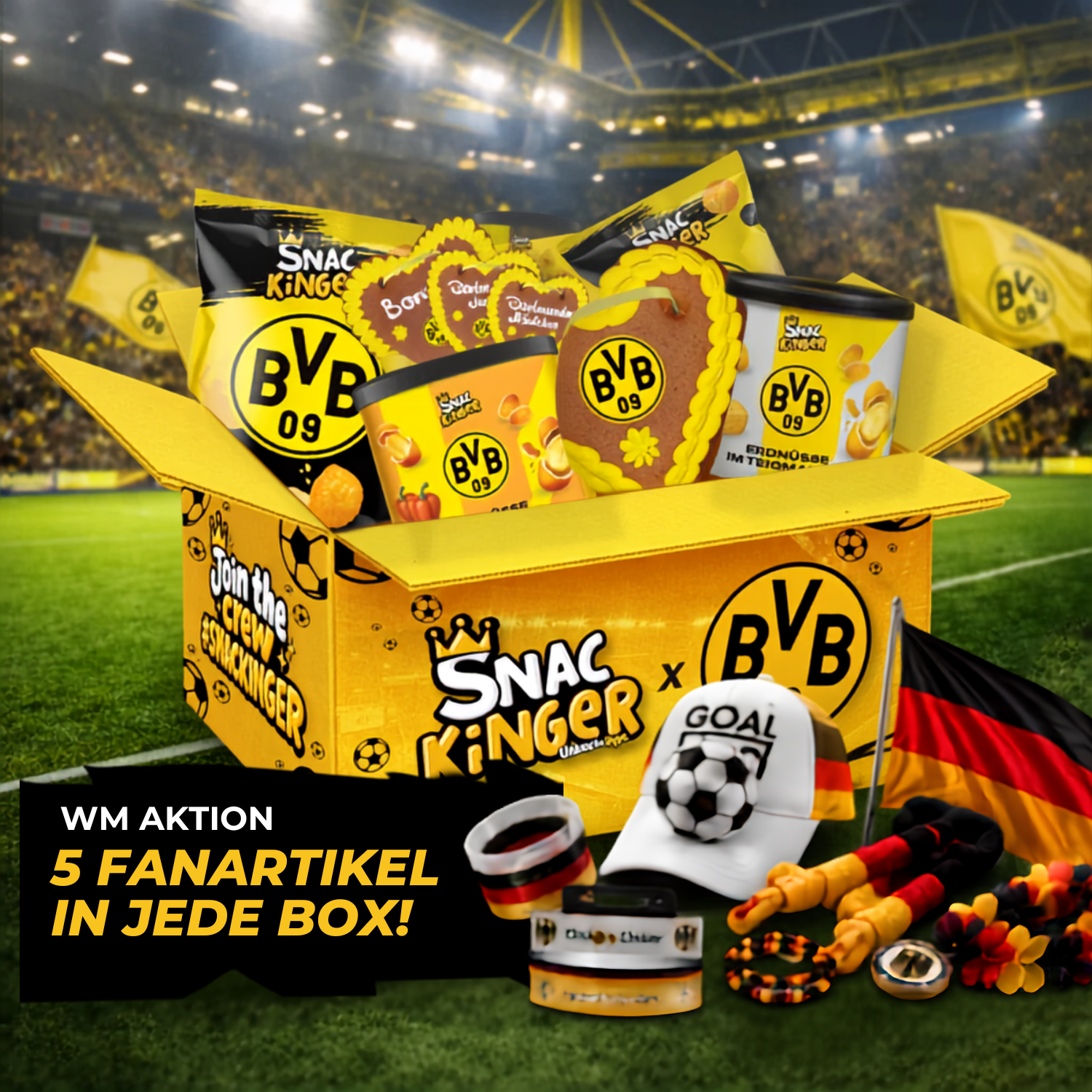 BVB BALLER-BOX Limited Edition mit Snacks und Deutschlandfanartikeln für Borussia Dortmund Fans