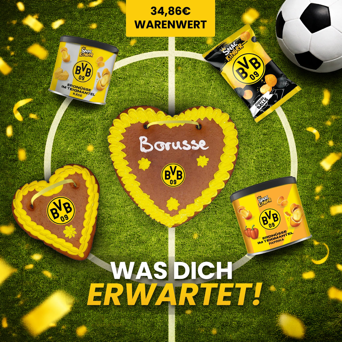 BVB BALLER-BOX Limited Edition mit deutschen Fanartikeln und Snacks für Borussia Dortmund Fans