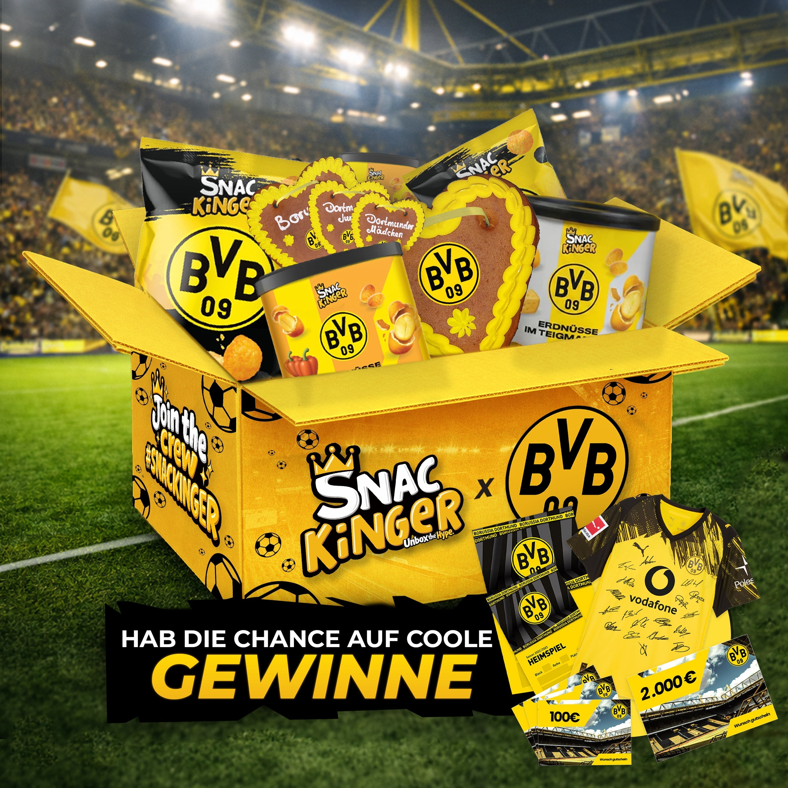 BVB BALLER-BOX Limited Edition Snack-Box mit Deutschlandfanartikeln und Lebkuchen in Schwarzgelb