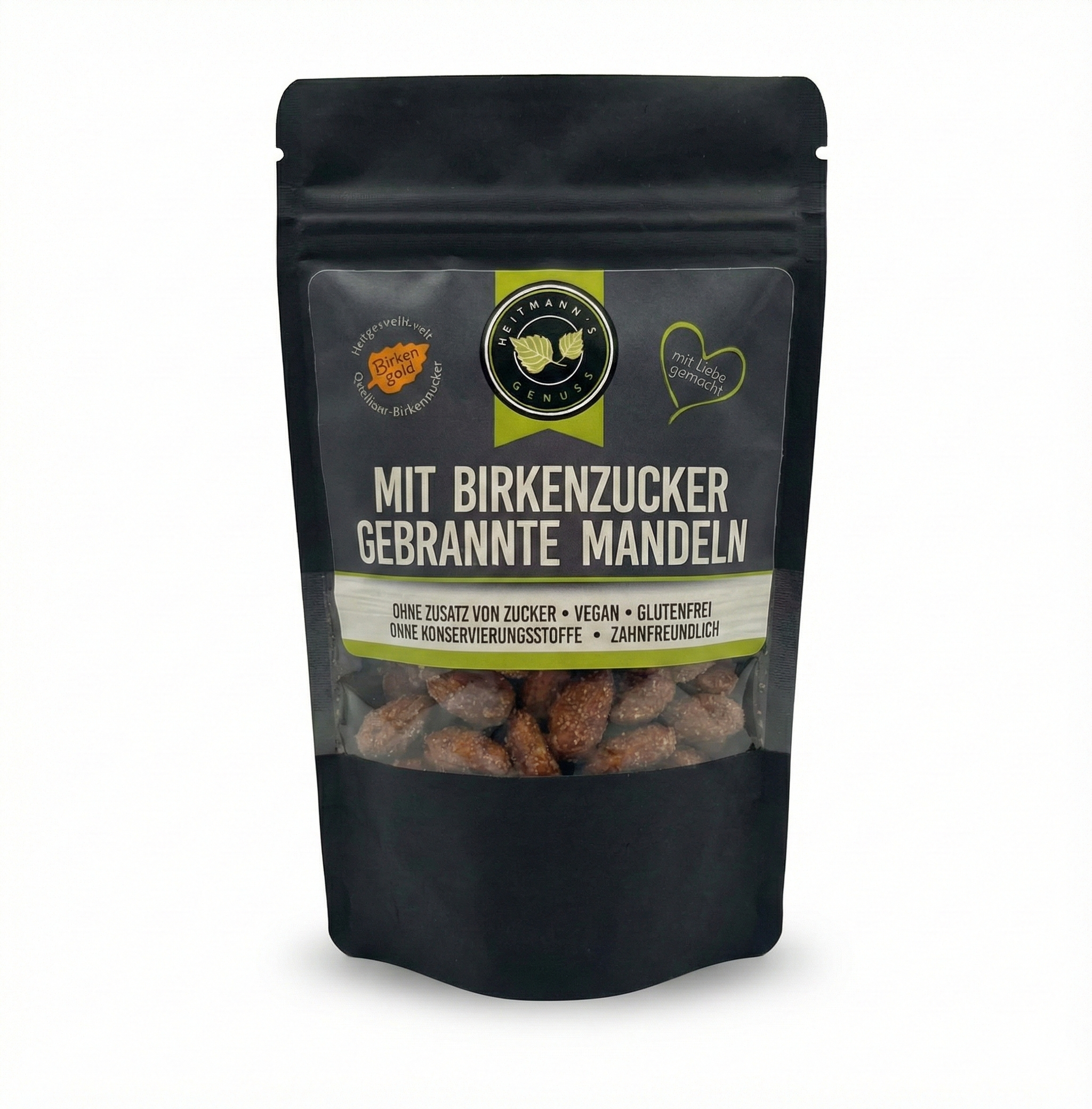 Gebrannte Mandeln von Heitmann's Genuss im Kupferkessel mit Birkenzucker, vegan und kalorienreduziert