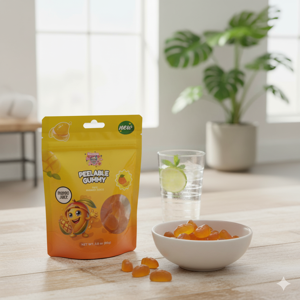 Fruchtgummi mit Mango Geschmack in 80g Packung, peelbar und tropisch lecker