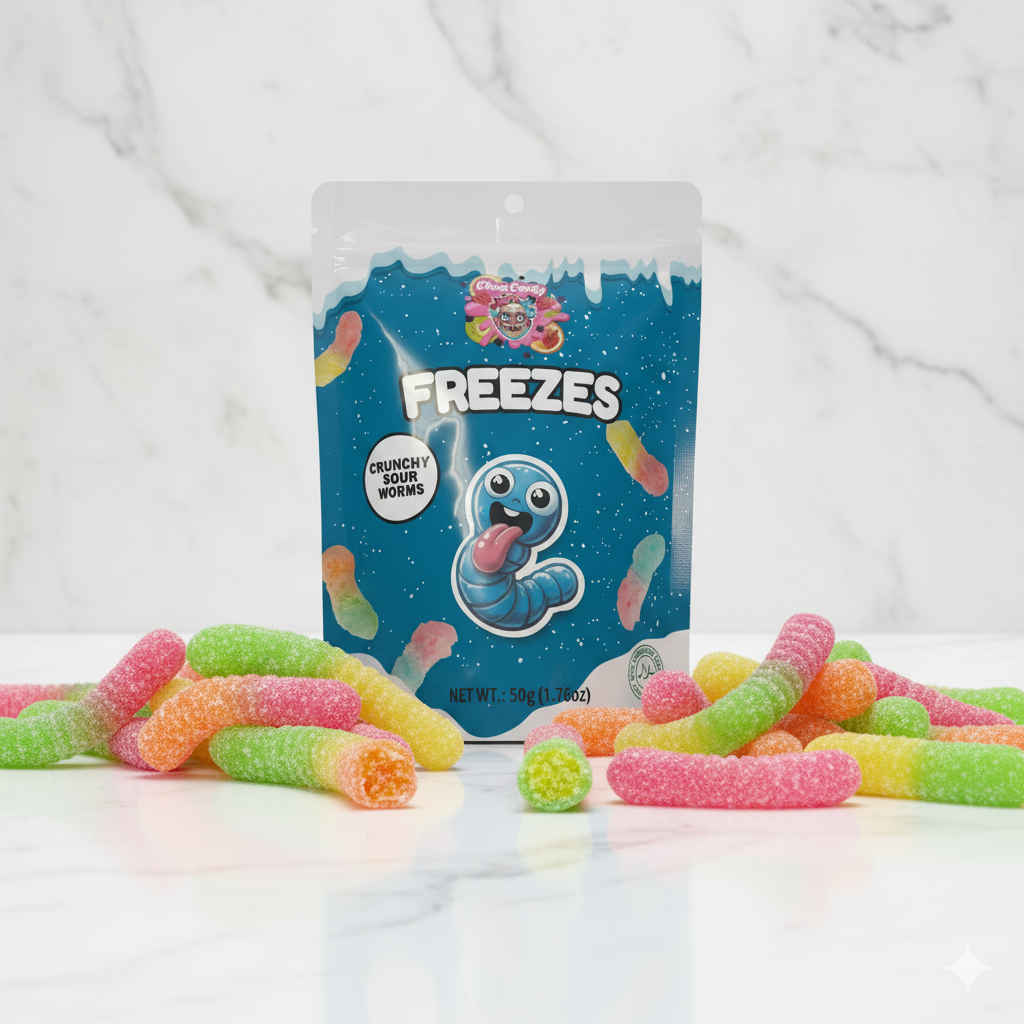 Gefriergetrocknete saure Würmer 50g in bunter, knuspriger Form