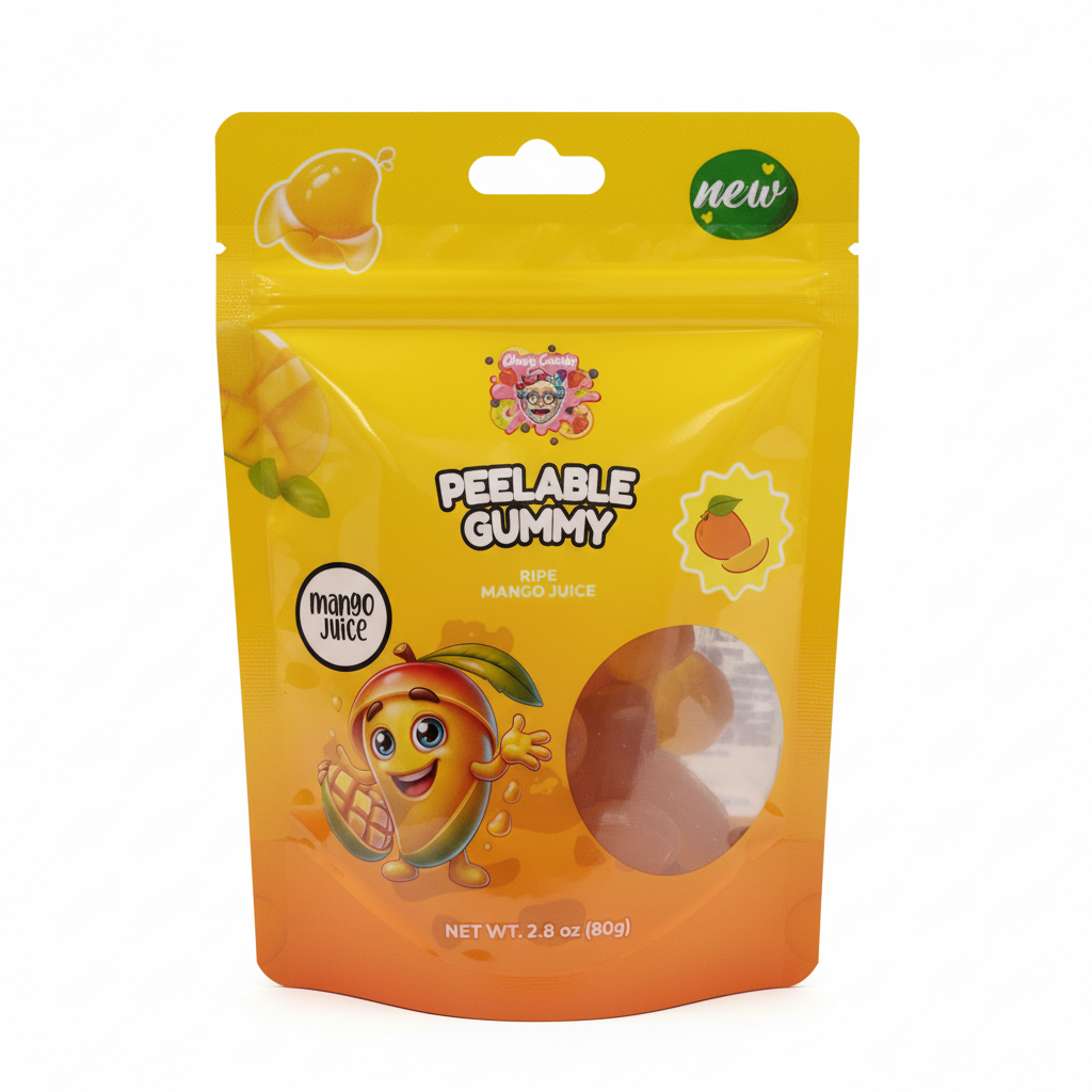 Fruchtgummi mit Mango Geschmack zum Schälen und Naschen 80g Verpackung