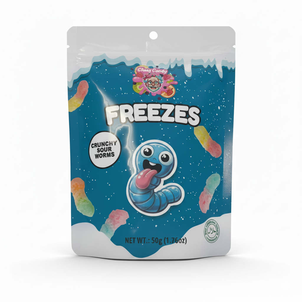 Gefriergetrocknete saure Würmer in 50g Portion, knackig und fruchtig