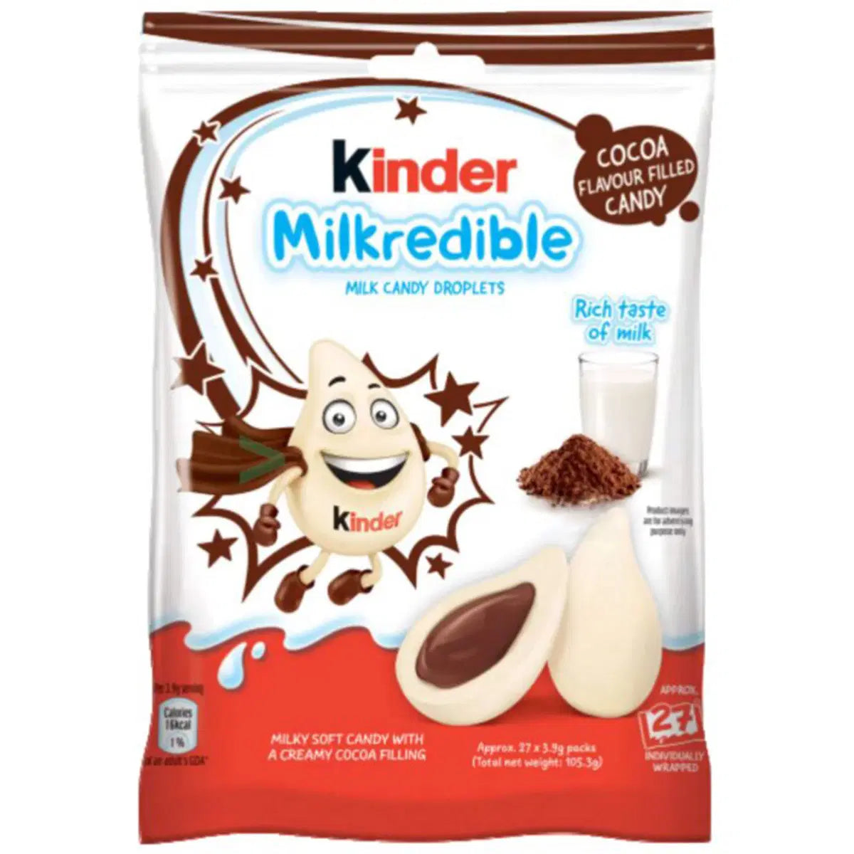 Kinder Milkredible Cocoa – cremige Milch-Tropfen mit zarter Kakao-Füllung, milder Milchgeschmack, perfekter Snack für Kinder und Familie