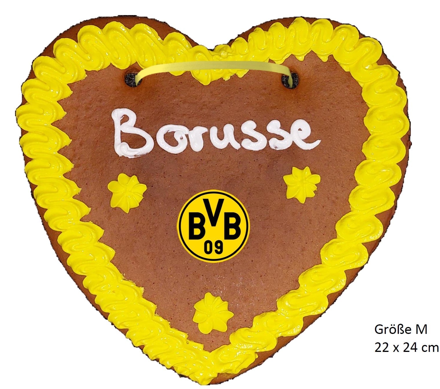 Großer BVB Lebkuchen 22x24cm mit gelber Zuckerglasur und Fan-Emblem