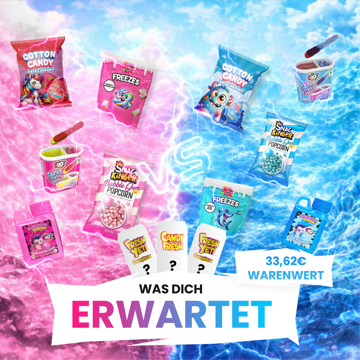 XXL Battle Box Pink vs Blue mit Süßigkeiten und Deutschlandfanartikeln für WM 2026 Duell