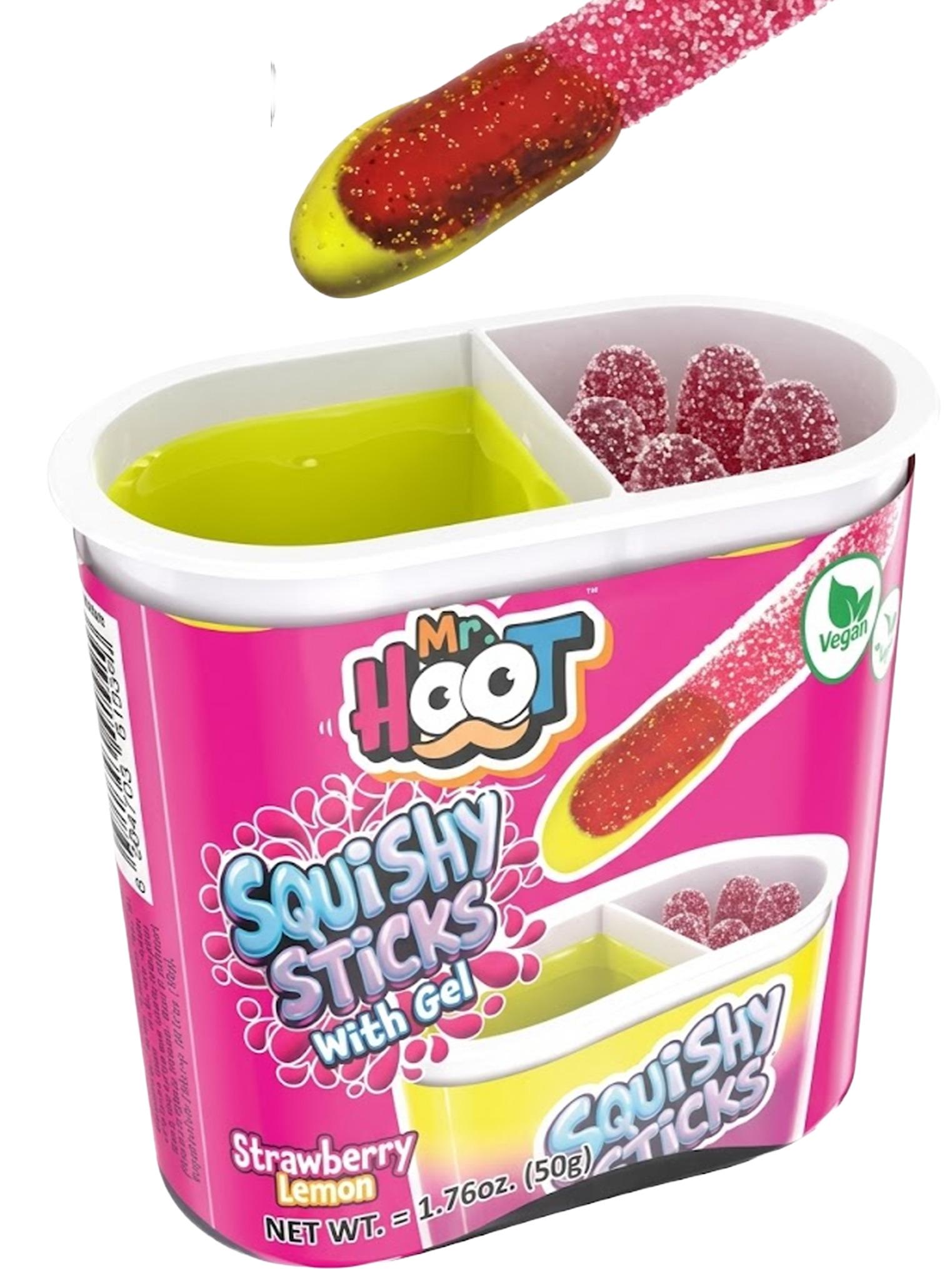 Squishy Sticks Erdbeer Fruchtgummi mit süßem Erdbeergel Snack