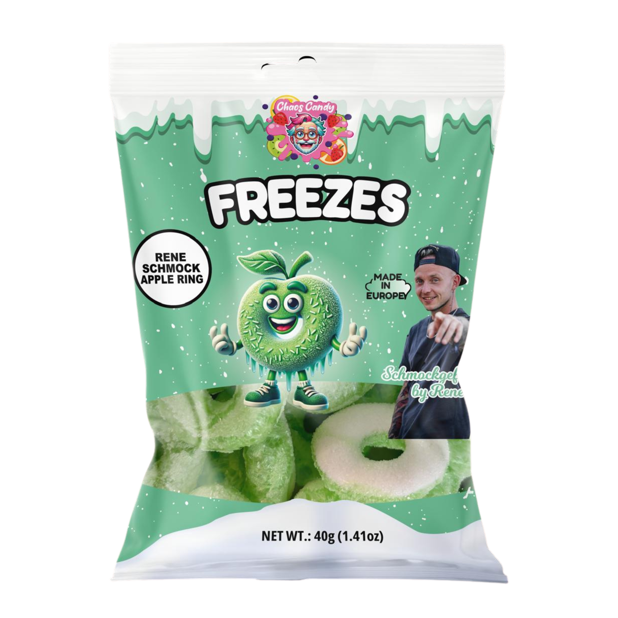 Bag of Chaos Candy Freezes freeze-dried crunchy green apple rings snack, 40g