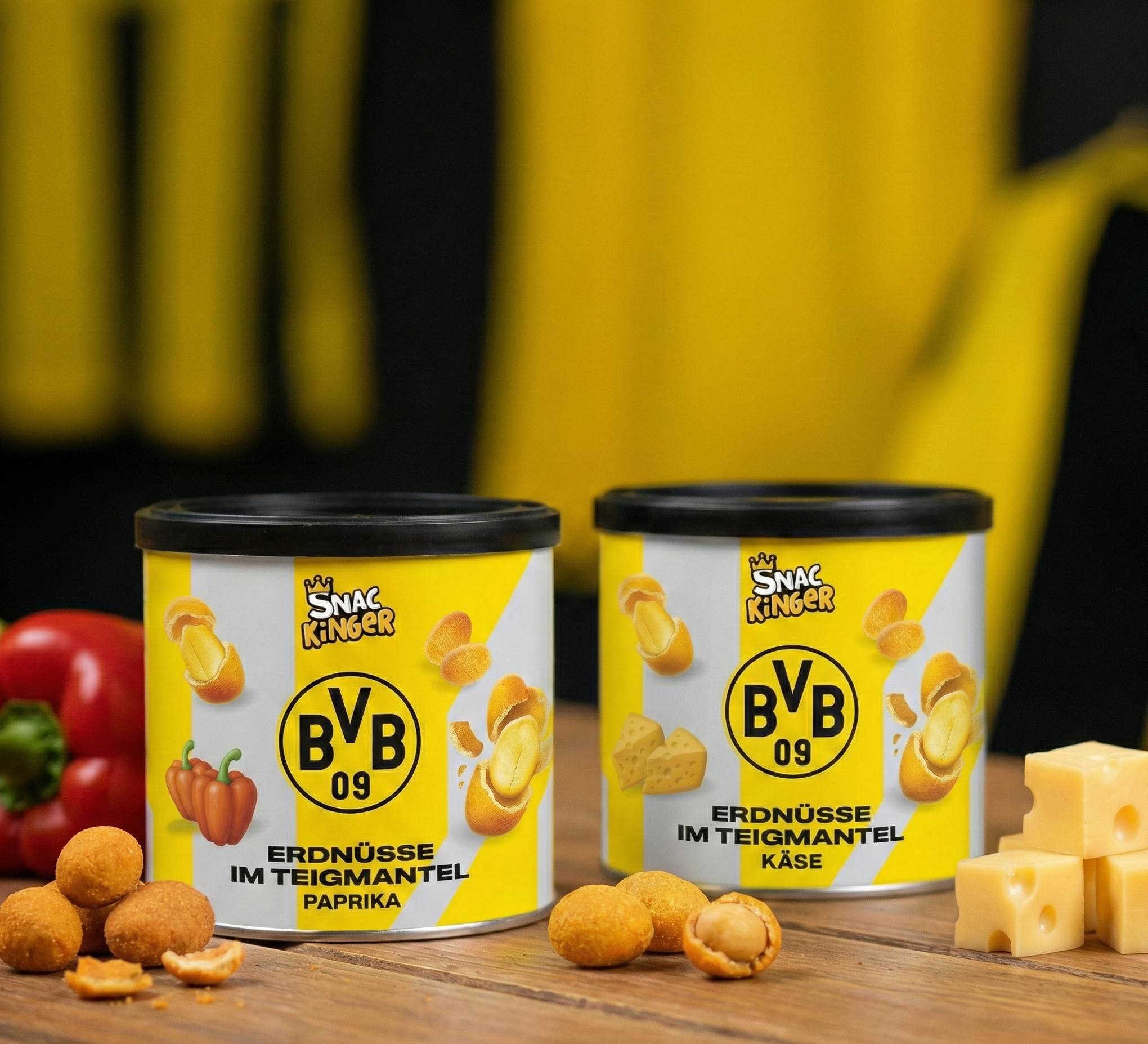 BVB Erdnüsse im knusprigen Teigmantel mit Paprika- oder Käsegeschmack, BVB-09-Design Snack