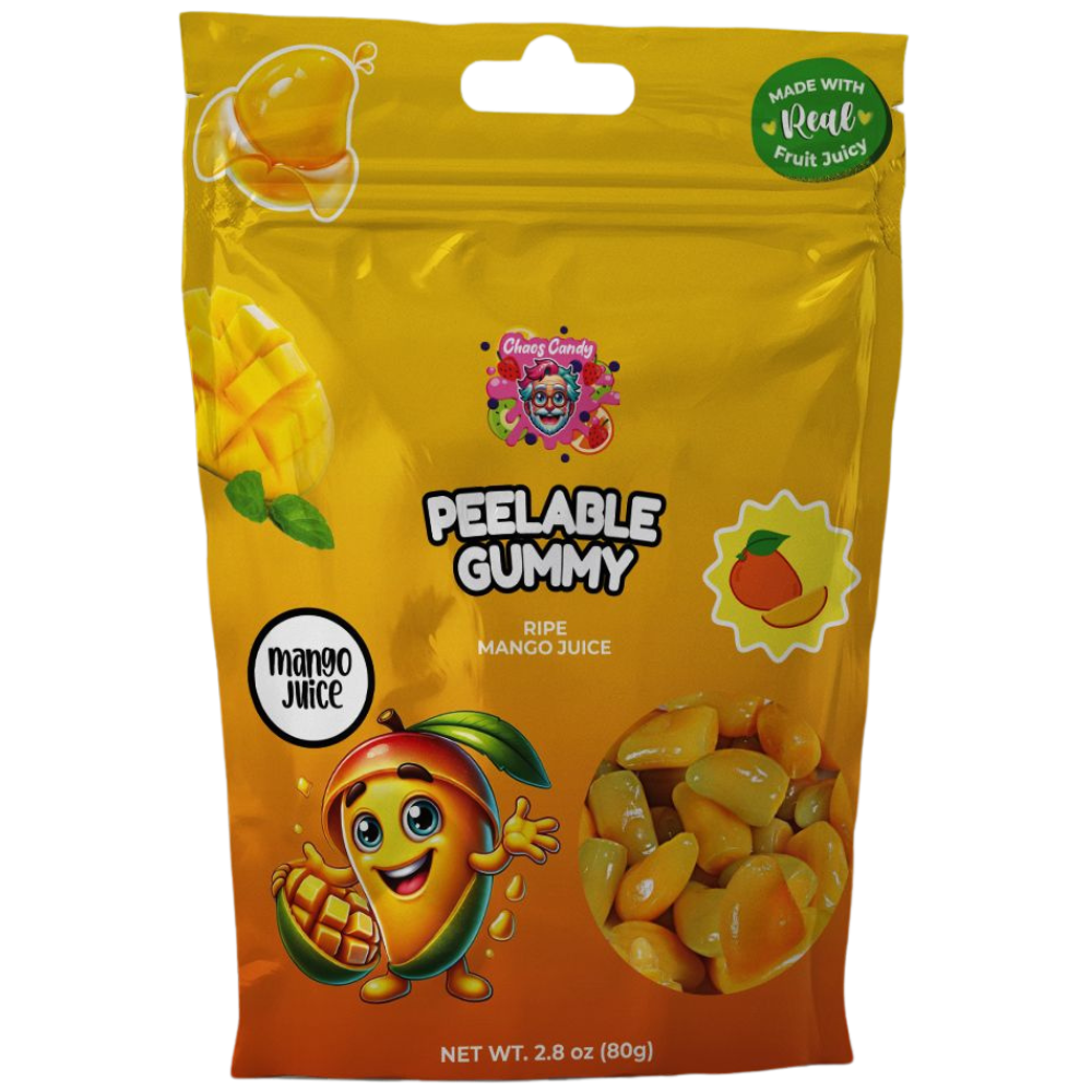 Chaos Candy Peelable Mango gummy candy with peelable texture and ripe mango juice flavor in 80g pack