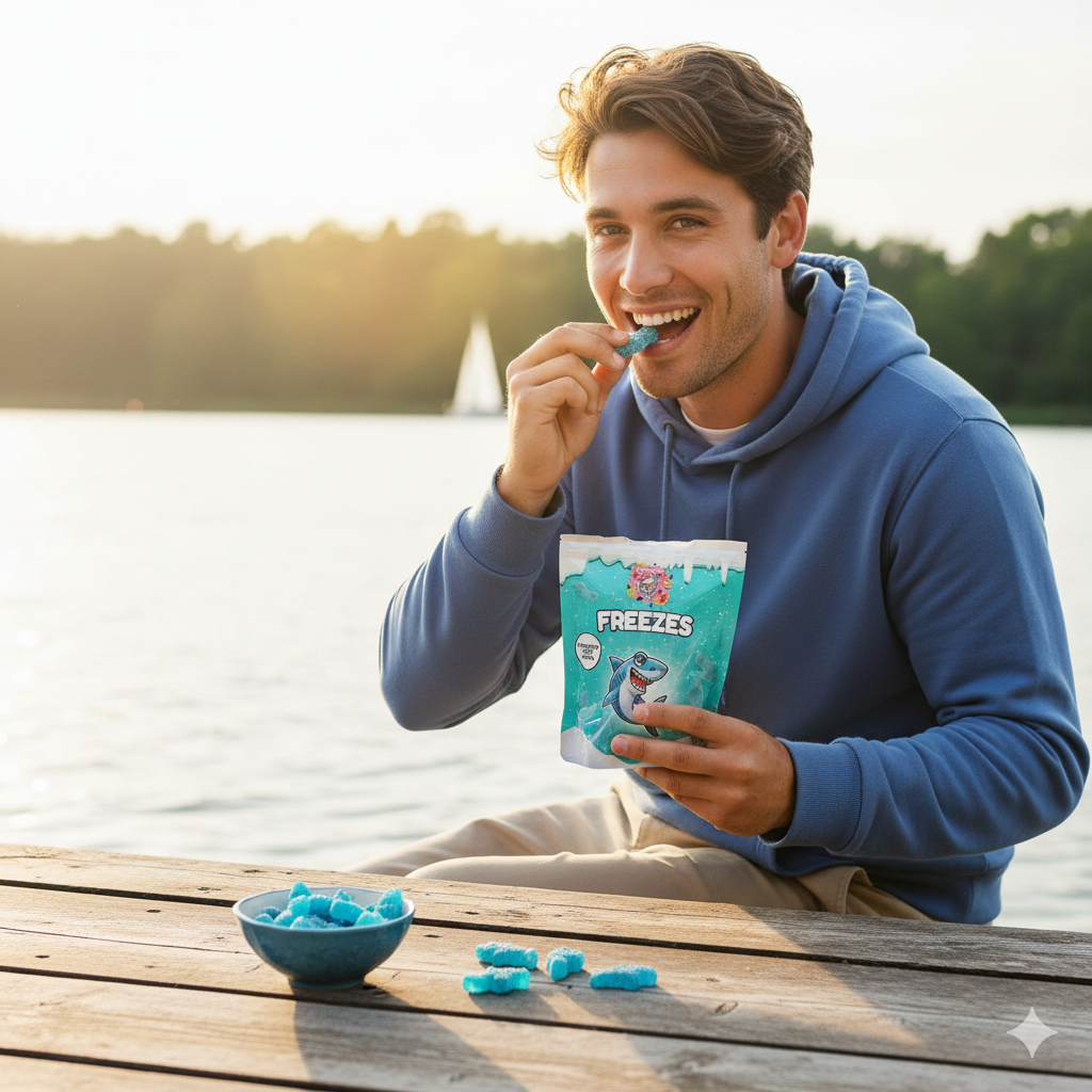 Gefriergetrocknete saure blaue Haie 50g knusprige Gummitiere mit fruchtigem Geschmack