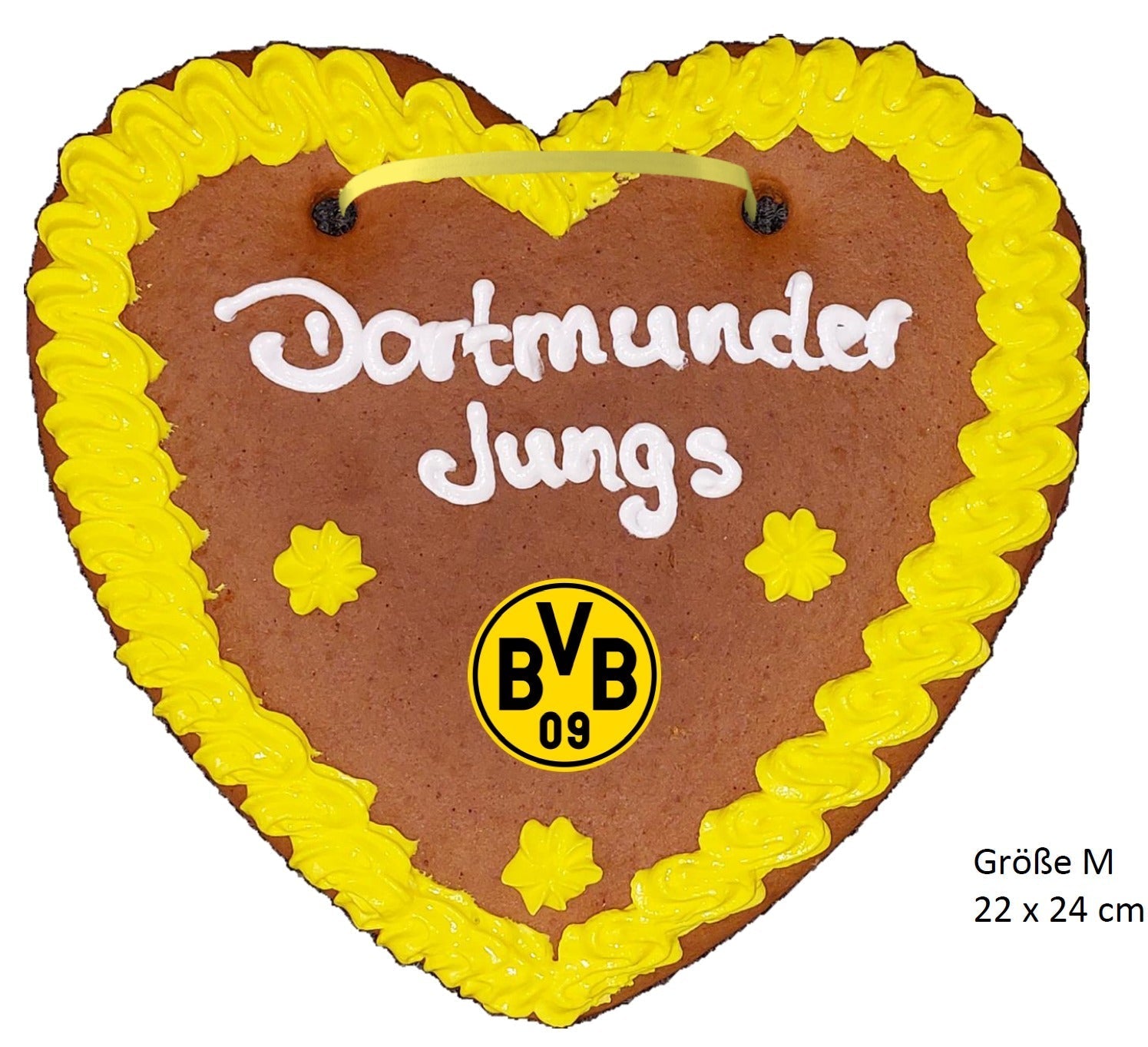 Großer BVB Lebkuchen 22x24 cm mit gelber Zuckerglasur und Emblem als Fanartikel und Dekoration