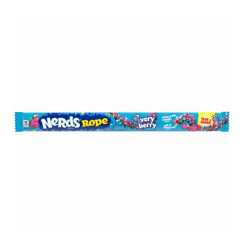 Nerds Rope Very Berry 26gDiese köstlich süße Fruchtgummi Schlange ist mit vielen knusprigen, sauren Wonka Nerds bedeckt! Innen weich und außen schön knusprig. Die Verry Berry Nerds schmeckenWorld of Candy