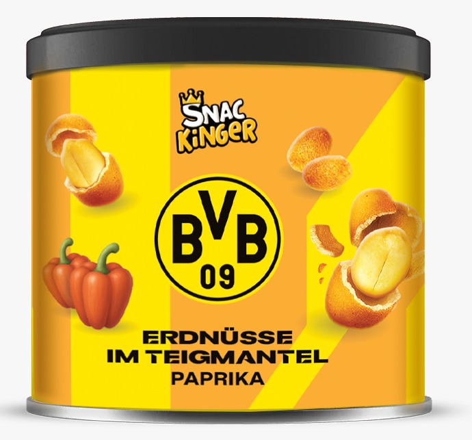 BVB Erdnüsse im knusprigen Teigmantel mit Paprika- oder Käsegeschmack in BVB-Design