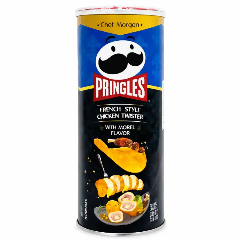 Pringles French Style Chicken Twister Chips mit herzhaftem Brathähnchen- und Morchelgeschmack in 80g Verpackung