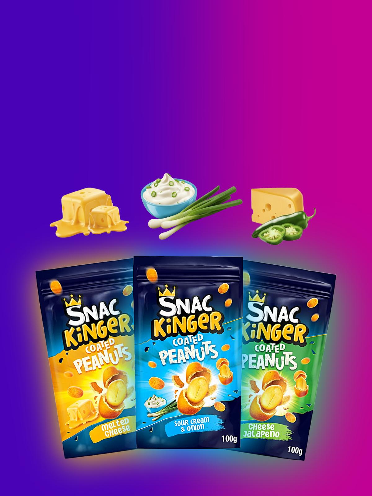 Snac Kinger Party Paket mit Nachos, Coated Peanuts, Candy Drinks und Popcorn in bunter Snack-Auswahl