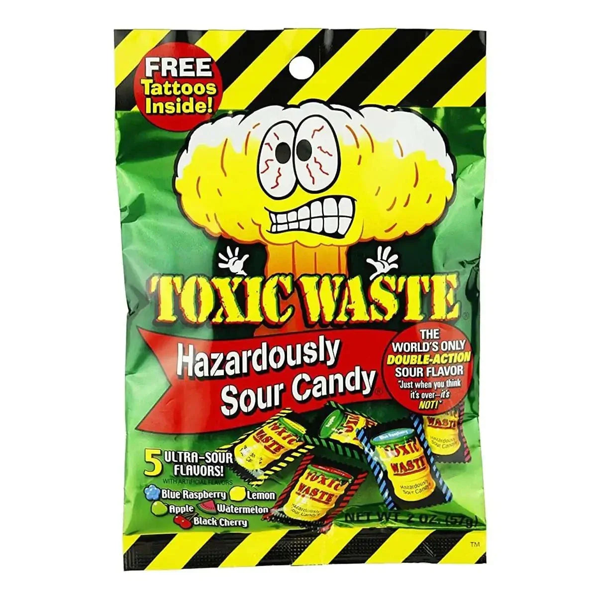 Toxic Waste Prepacked 57gKannst du mit Toxic Waste umgehen, den beliebten extrem sauren Süßigkeiten? Diese Toxic Waste-Tüten sind randvoll mit Bonbons in 5 Ultra-Geschmacksrichtungen mit dopWorld of Candy