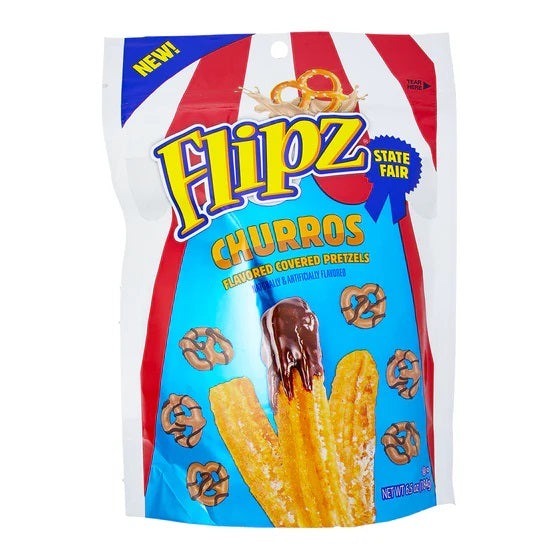 Flipz Churros Flavored Pretzels 184gChurros – im Grunde ein Donut-Stick, der in Zimtzucker gewälzt ist und den viele Menschen (also diejenigen mit Geschmacksknospen) in Schokolade dippen. Lecker, aber World of Candy