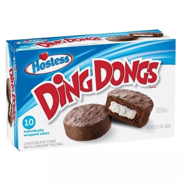 Hostess Chocolate Ding Don 360gDer Klassiker aus den USA. Hostess Ding Dongs sind leckere Küchlein mit Cremefüllung und einem Schokoladenüberzug. Diese kleinen, schokoladigen Kuchen mit einer cremWorld of Candy