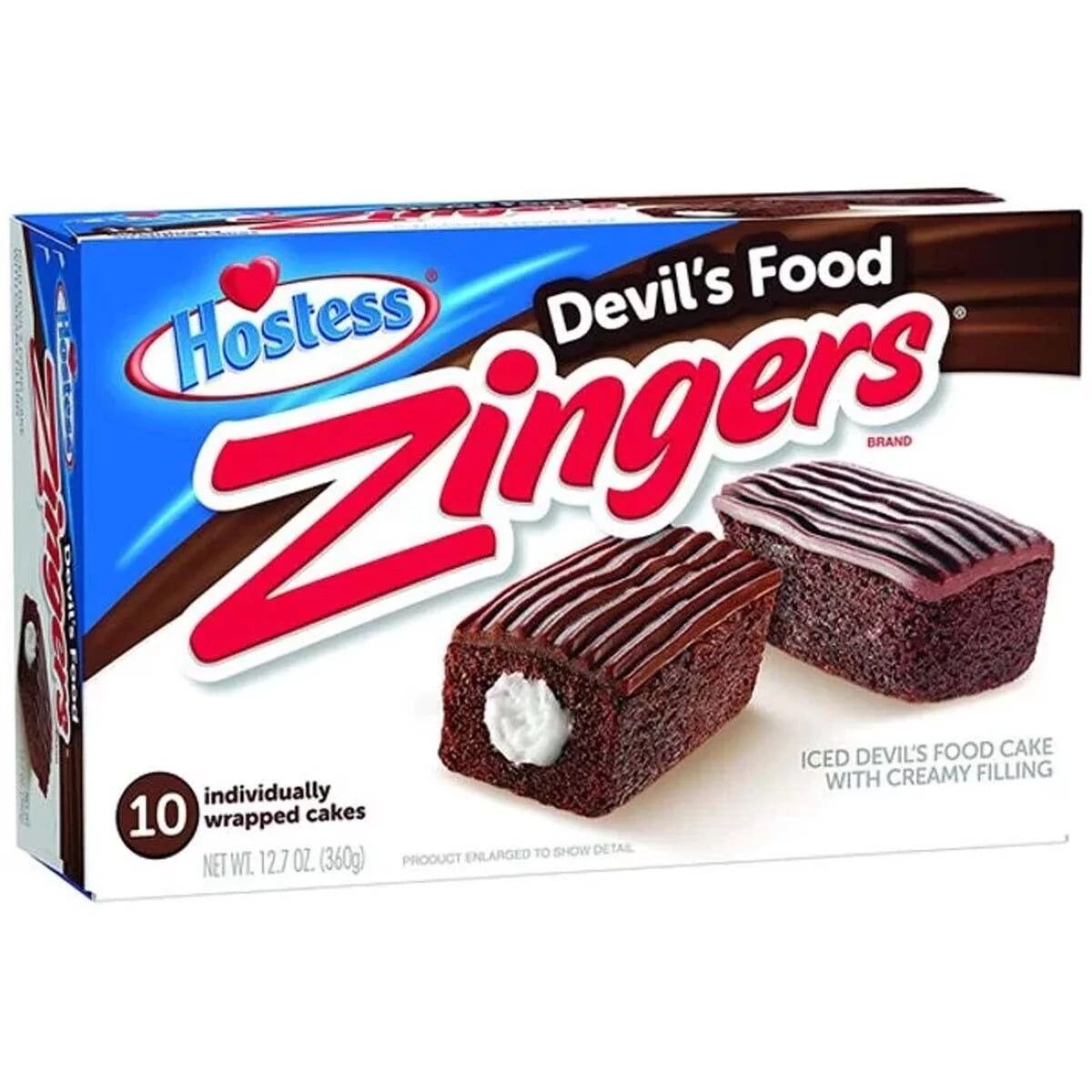 Hostess Zingers Chocolate 360gErleben Sie puren Genuss mit dem Hostess Zingers Chocolate 10er Pack (360g). Diese saftigen Schoko-Kuchen sind mit einer zarten Vanille-Creme gefüllt. Auf dem KuchenWorld of Candy