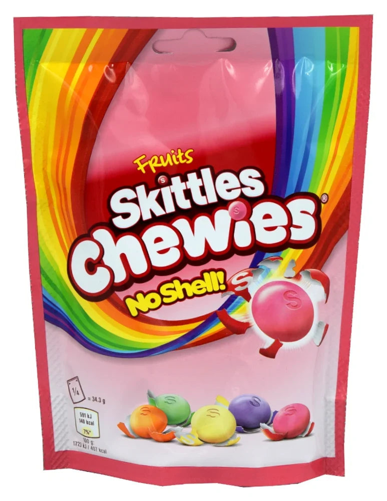 Skittles Chewies Fruits 137 g Packung mit weichen, fruchtigen Kaubonbons ohne bunte Zuckerhülle