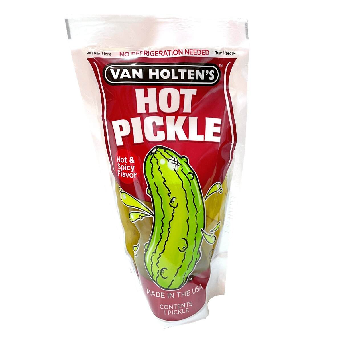 Van Holtens Jumbo Hot Spicy Pickle 140gVan Holten bringt mit dieser individuellen scharfen und würzigen Gewürzgurke die Hitze auf die nächste Stufe. Die große scharfe und würzige Gurke in der Tasche ist vWorld of Candy