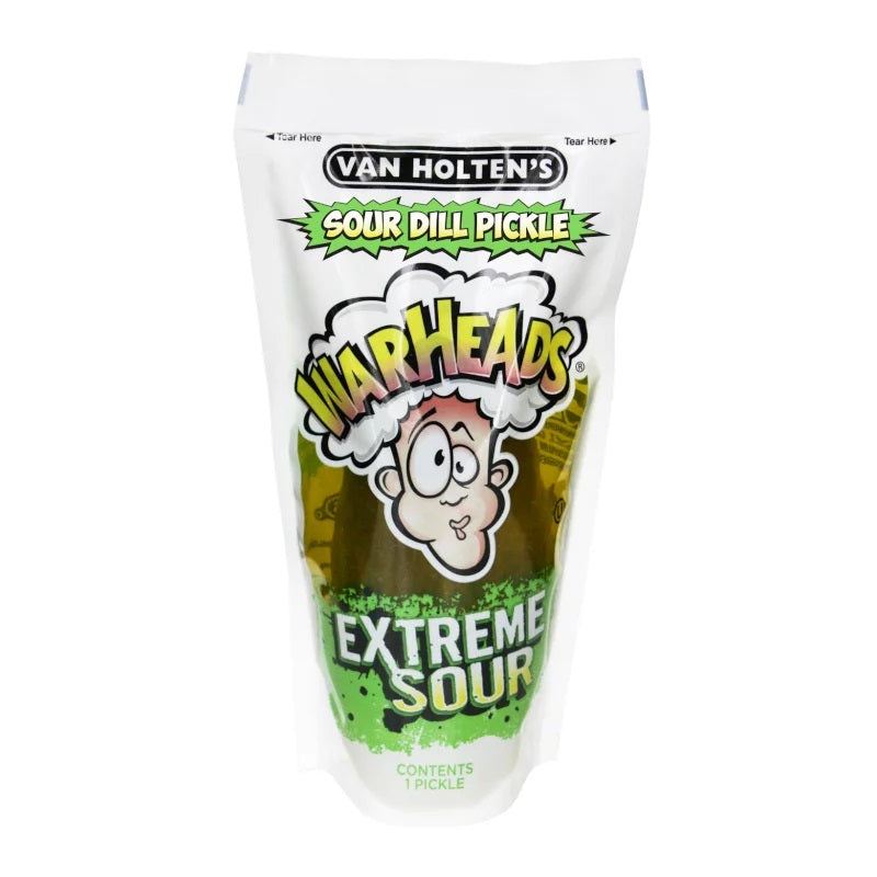 Van Holtens Warheads Sour Dill Pickle 140gVorstellung der Van Holten Pickles Warheads Extreme Sour Dill Pickle, dem ultimativen sauren Snack. Van Holtens Pickles und Warheads Candy haben eine einzigartige saWorld of Candy